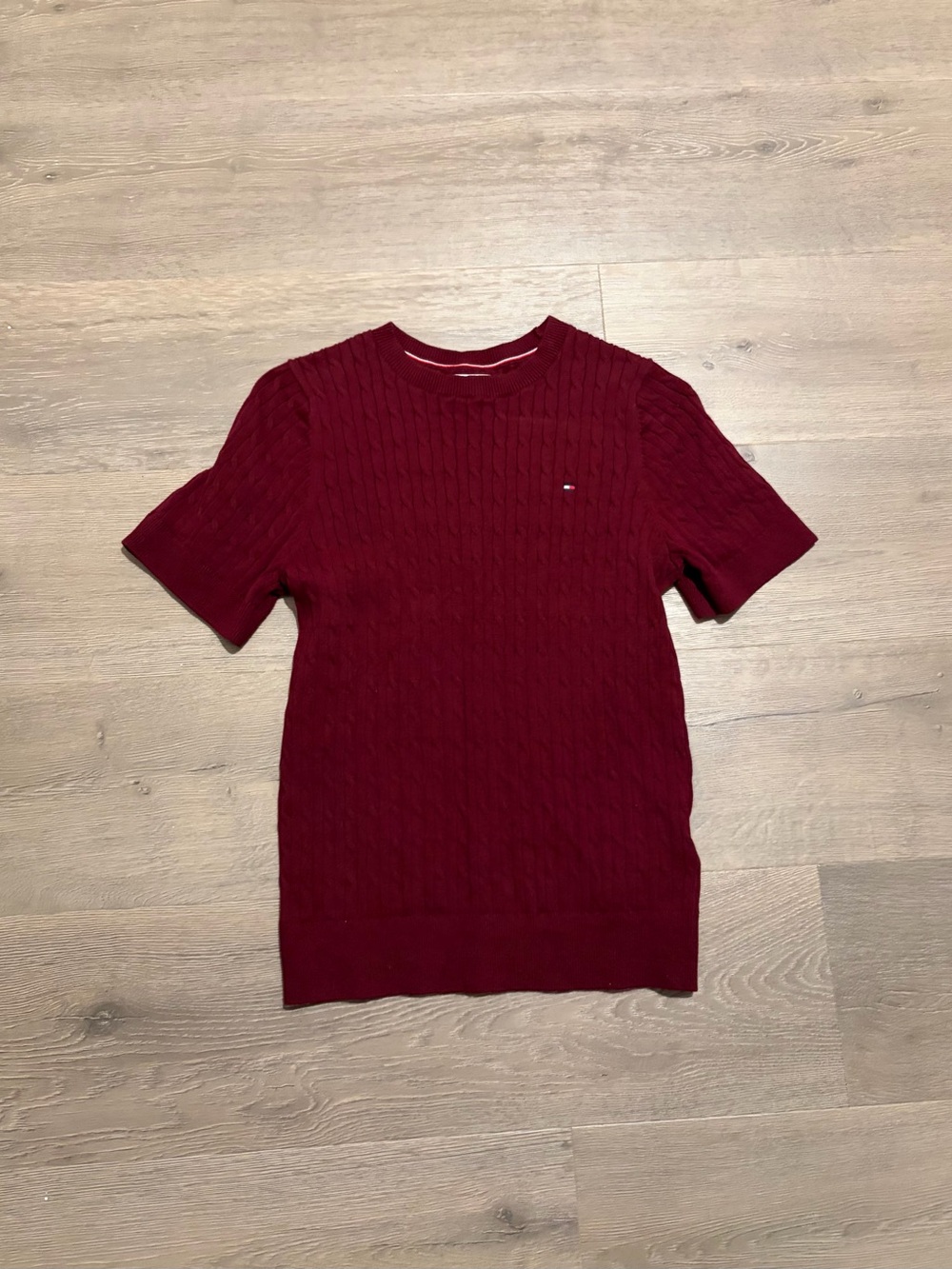 Tommy Hilfiger Womens Crewneck Short-Sleeve Sweater - Burgundy